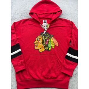 NHL Chicago Blackhawks Mens Lace Up Hoodie Red Fleece Sweatshirt Small NEW
